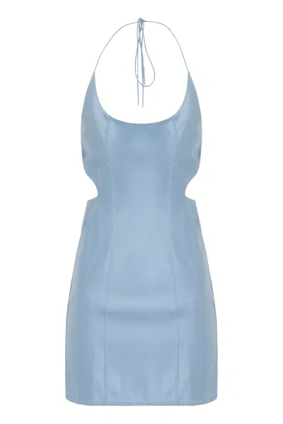 Anna October Fitted Mini Satin Dress With Adjustable Straps In Blue