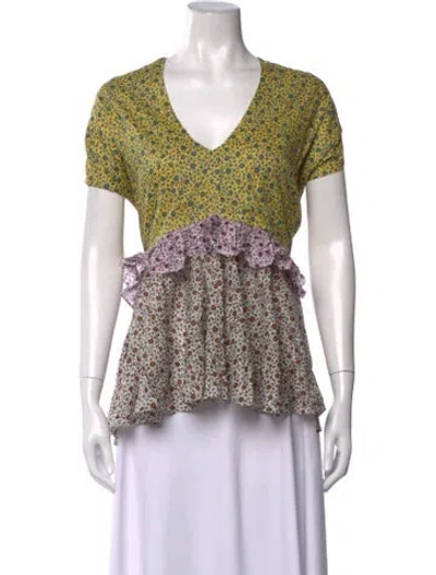 Pre-owned Anna October Floral Print V-neck Top In Multicolor