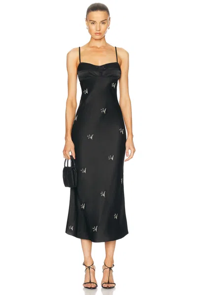 Anna October For Fwrd Embroidered Waterlily Midi Dress In Black & Silver Metallic