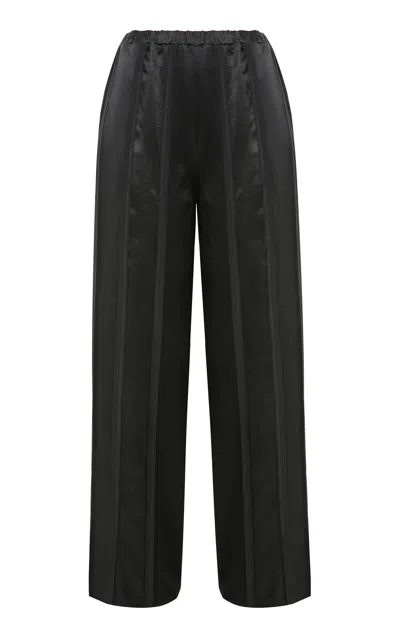 Anna October Isabel Spliced Satin Wide-leg Pants In Black