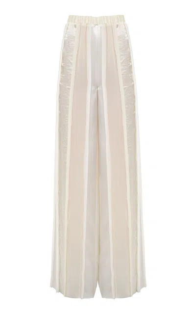 Anna October Isabel Spliced Satin Wide-leg Pants In Ivory