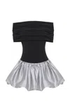 Anna October Jewel Off-the-shoulder Knit-satin Combo Mini Dress In Black