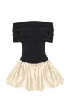 Anna October Jewel Off-the-shoulder Knit-satin Combo Mini Dress In Black,white
