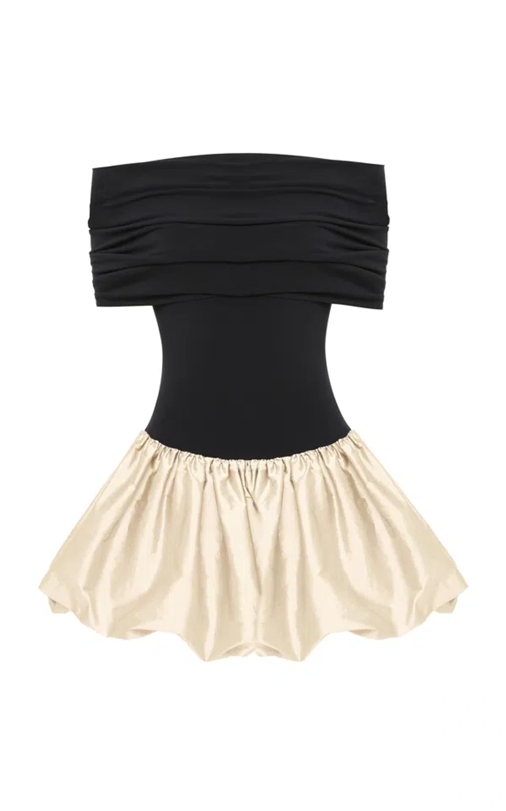 Anna October Jewel Off-the-shoulder Knit-satin Combo Mini Dress In  Black,white | ModeSens