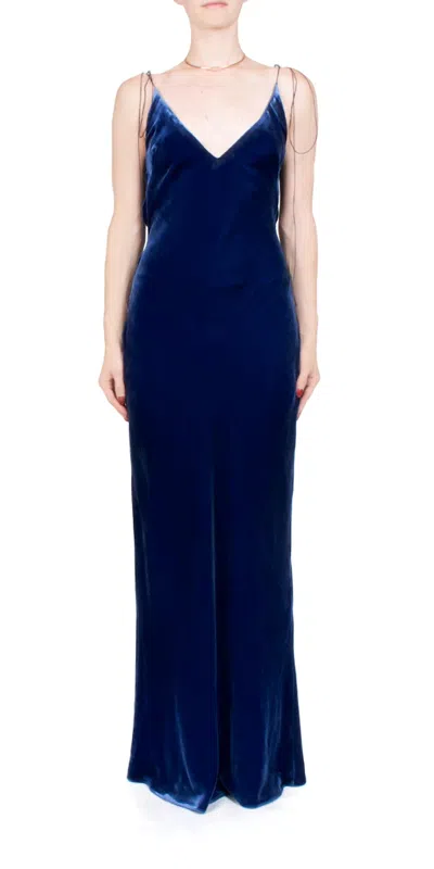 ANNA OCTOBER JULES MAXI SLIP DRESS IN BLUE