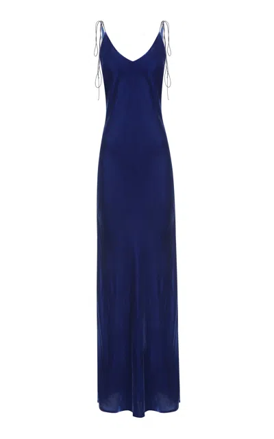 Anna October Jules Satin Maxi Slip Dress In Blue