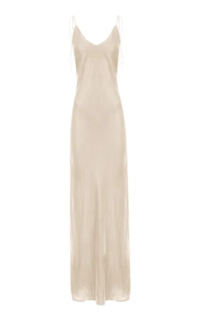 Anna October Jules Satin Maxi Slip Dress In Ivory