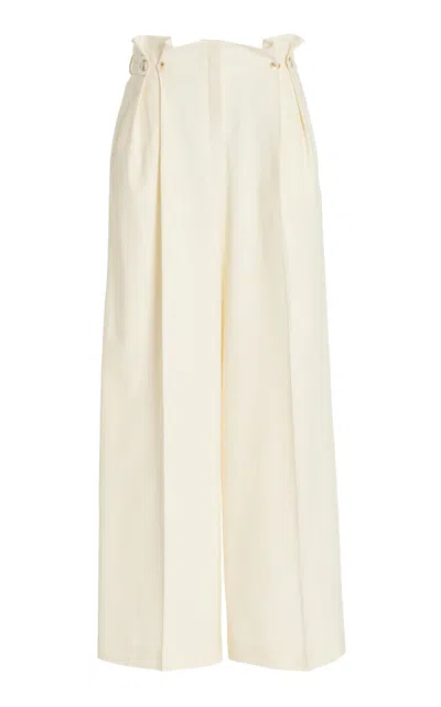 Anna October Juno Gathered Wool-blend Wide-leg Trousers In Ivory
