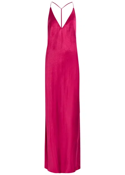 Anna October Justina Open-back Satin Maxi Dress In Red