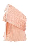 Anna October Justine Asymmetric Plissé Satin Top In Pink