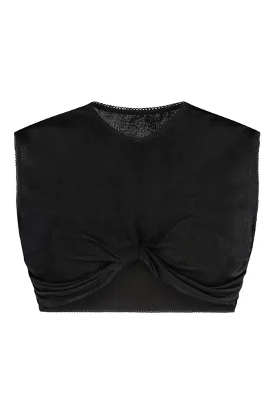 Anna October Lace-trimmed Knit Crop Top In Black