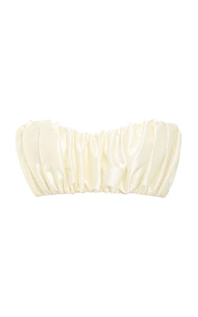 Anna October Leonie Ruched Satin Crop Top In Ivory