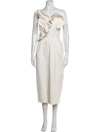 Pre-owned Anna October Linen Midi Length Dress In Neutrals