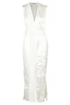 ANNA OCTOBER ANNA OCTOBER LONG WHITE SLEEVELESS DRESS WITH DEEP V-NECKLINE