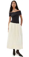 Anna October Lorraine Off-the-shoulder Knit-satin Combo Maxi Dress In Black/ivory