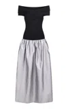 Anna October Lorraine Off-the-shoulder Knit-satin Combo Maxi Dress In Black