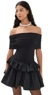 Anna October Lourdes Off-the-shoulder Knit-crepe Combo Mini Dress In Black