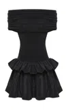 Anna October Lourdes Off-the-shoulder Knit-crepe Combo Mini Dress In Black