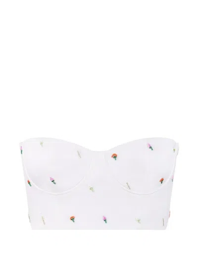 Anna October Maia Floral-embroidered Corset In White