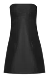 Anna October Mallory Embroidered Satin Mini Dress In Black