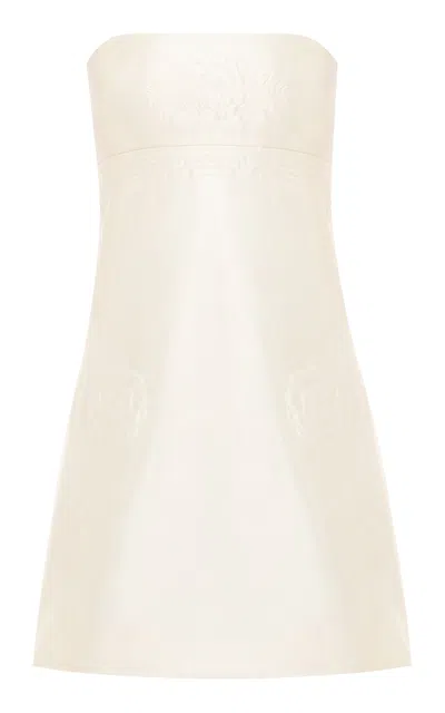 Anna October Mallory Embroidered Satin Mini Dress In Ivory