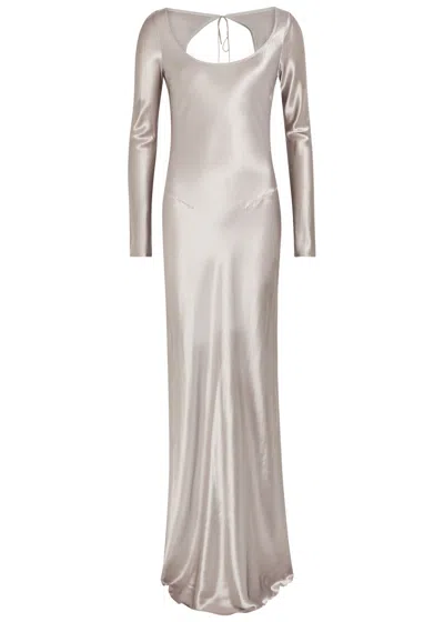Anna October Margit Open-back Satin Gown In Gray