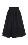 Anna October Maud Rosette-detailed Satin Midi Skirt In Black