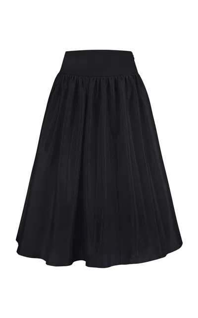 Anna October Maud Rosette-detailed Satin Midi Skirt In Black