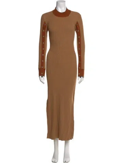 Pre-owned Anna October Mock Neck Long Dress In Brown