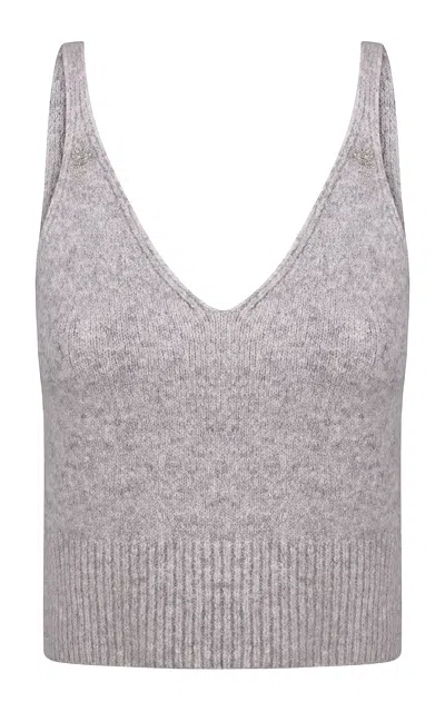 Anna October Mylene Embroidered Knit Top In Grey