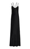 Anna October Natalie Open-back Satin Maxi Slip Dress In Black