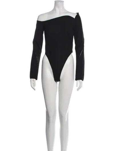 Pre-owned Anna October Off-the-shoulder Long Sleeve Bodysuit In Black