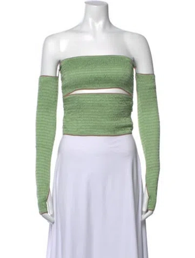 Pre-owned Anna October Off-the-shoulder Long Sleeve Crop Top W/ Tags In Green