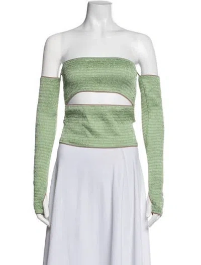 Pre-owned Anna October Off-the-shoulder Long Sleeve Crop Top W/ Tags In Green