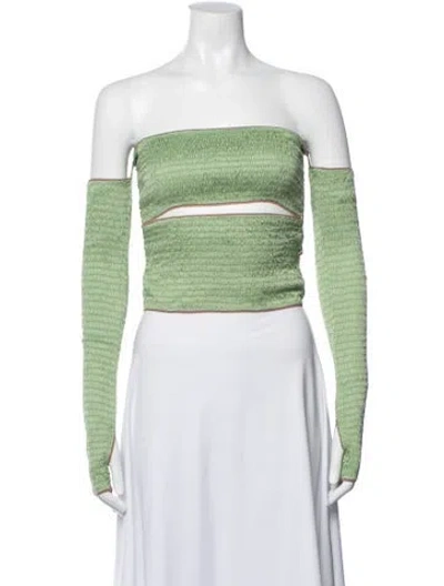Pre-owned Anna October Off-the-shoulder Long Sleeve Crop Top W/ Tags In Green
