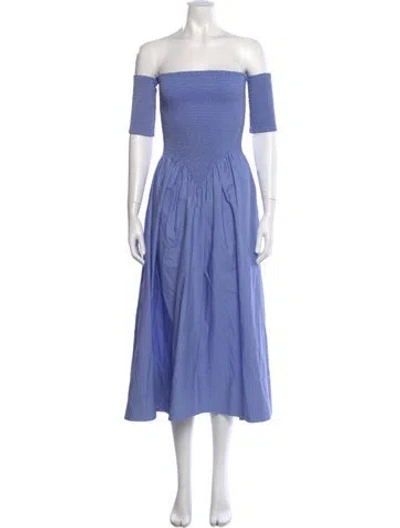 Pre-owned Anna October Off-the-shoulder Midi Length Dress In Blue