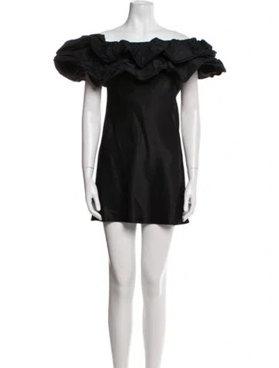 Pre-owned Anna October Off-the-shoulder Mini Dress In Black