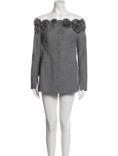 Pre-owned Anna October Off-the-shoulder Mini Dress In Gray
