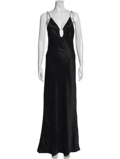 Pre-owned Anna October Plunge Neckline Long Dress In Black