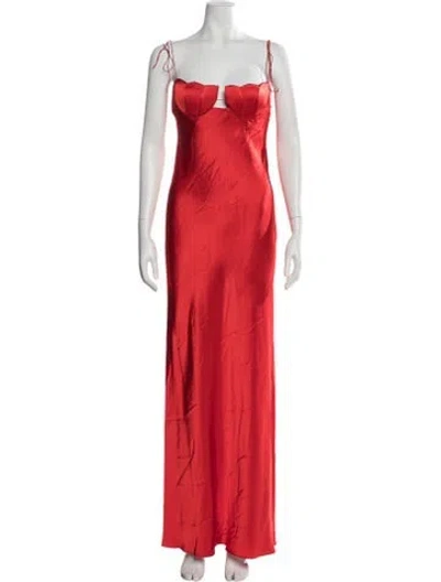 Pre-owned Anna October Plunge Neckline Long Dress In Red