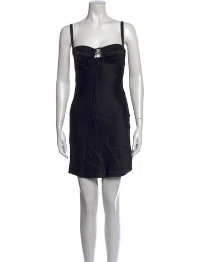 Pre-owned Anna October Plunge Neckline Mini Dress In Black