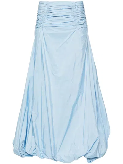 Anna October Puffball Draped Maxi Skirt In Blue