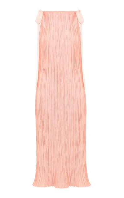 Anna October Renée Plissé Satin Midi Dress In Pink