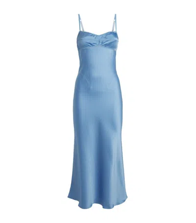 Anna October Satin Waterlily Midi Dress In Blue