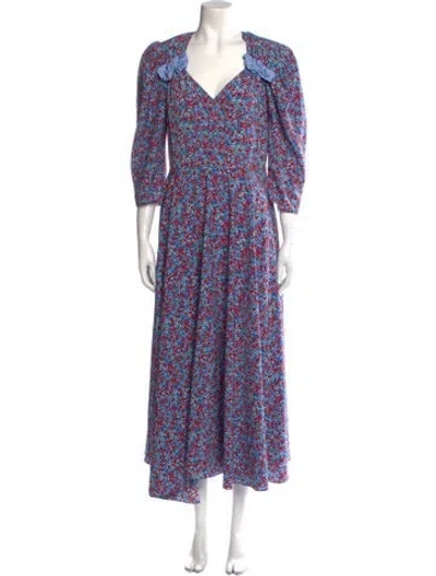 Pre-owned Anna October Silk Long Dress In Blue