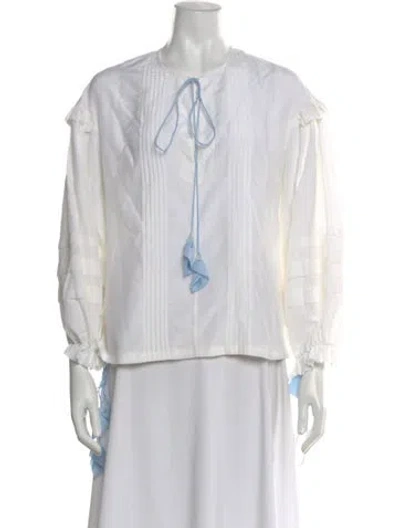 Pre-owned Anna October Silk Tie Neck Blouse In Neutral