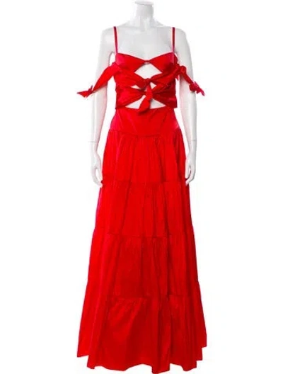 Pre-owned Anna October Square Neckline Long Dress In Red