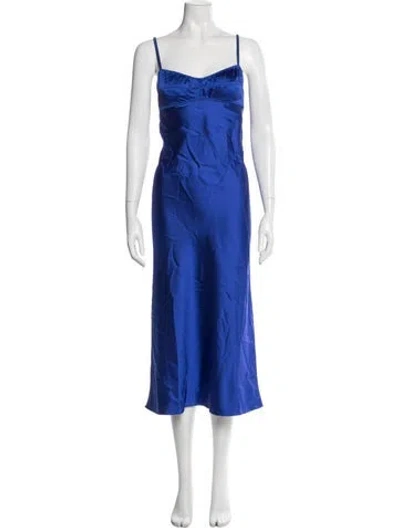Pre-owned Anna October Square Neckline Midi Length Dress In Blue