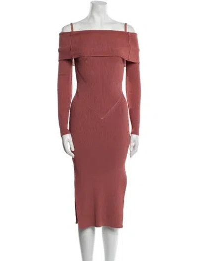 Pre-owned Anna October Square Neckline Midi Length Dress In Red