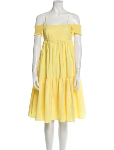 Pre-owned Anna October Square Neckline Midi Length Dress In Yellow
